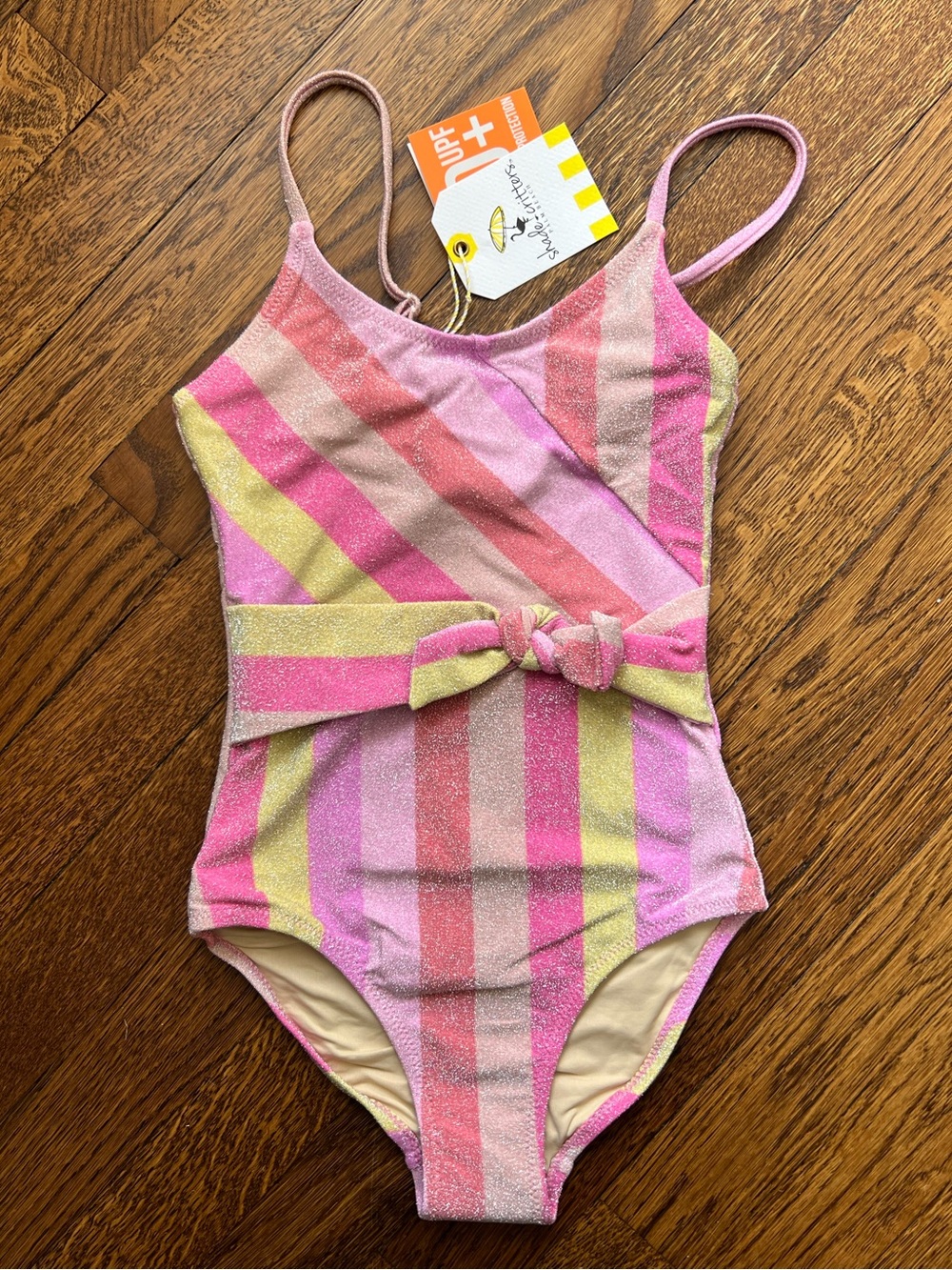 NWT Shade Critters Rainbow Shimmer Stripe Girls One Piece Swimsuit